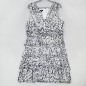 Talbots Dress Womens 18 White Gray Tiered A Line Sleeveless Lightweight Cotton